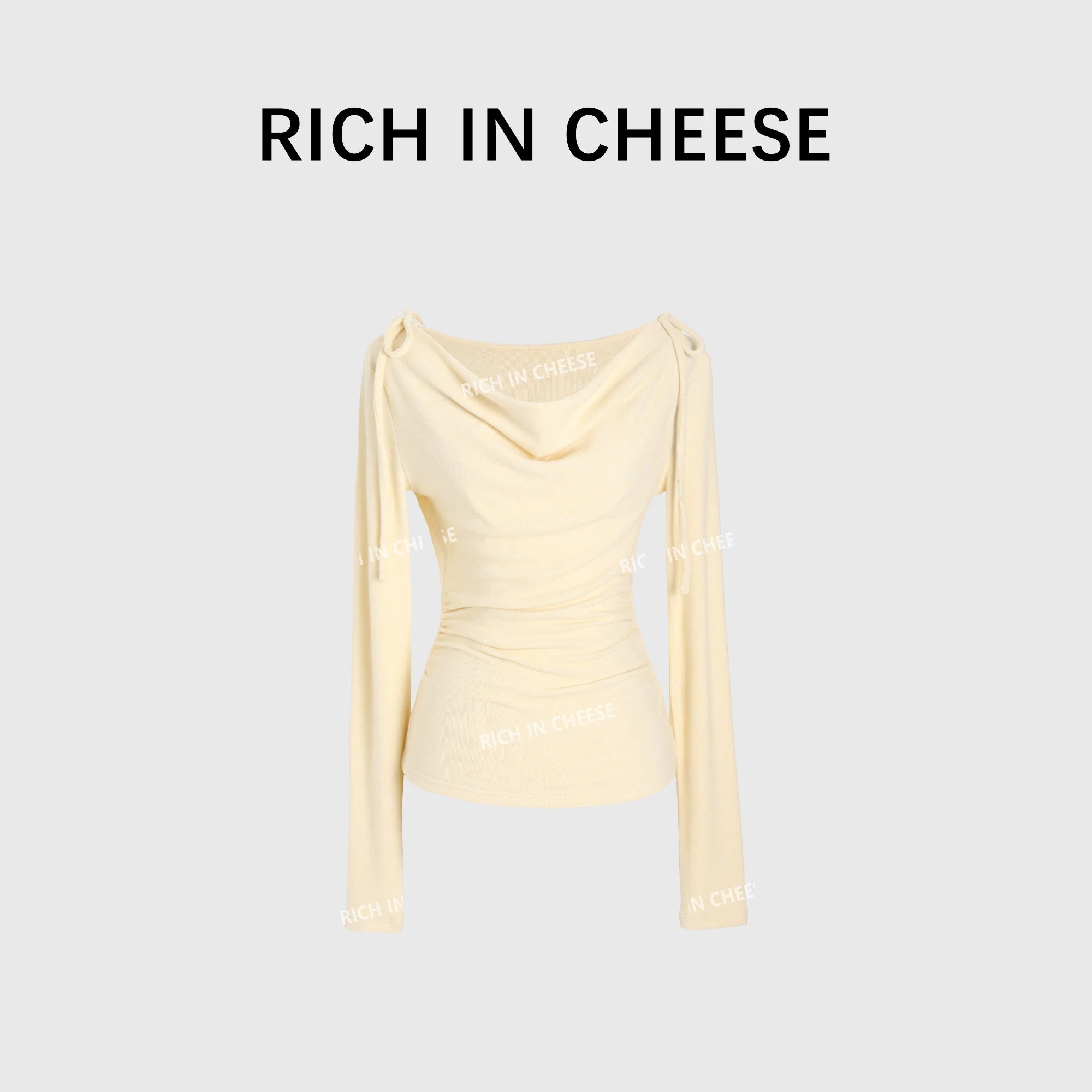 RICH IN CHEESE Swing Neck Knitted Waist Long Sleeve