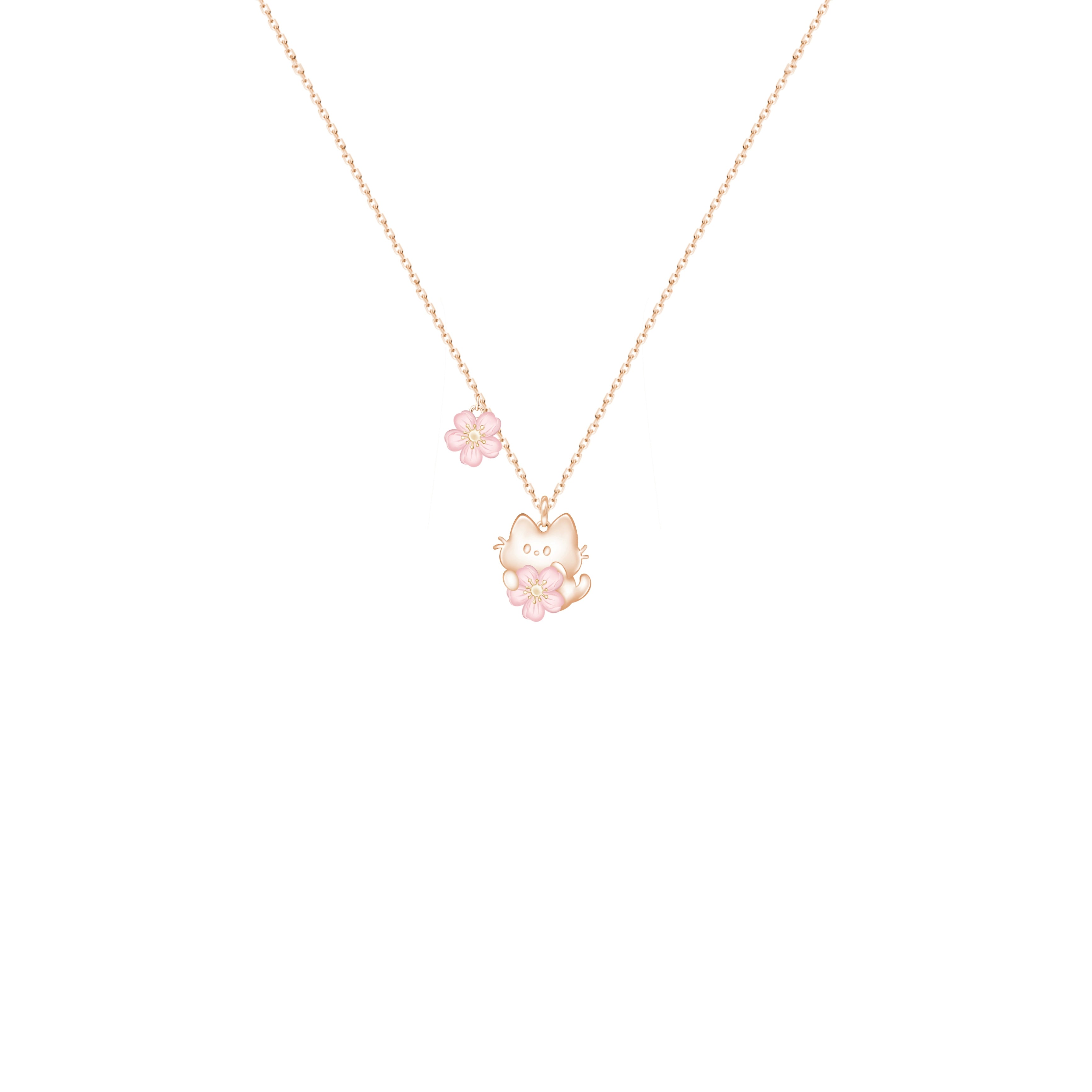 Oho Ou Peach Blossom Cat Premium Necklace