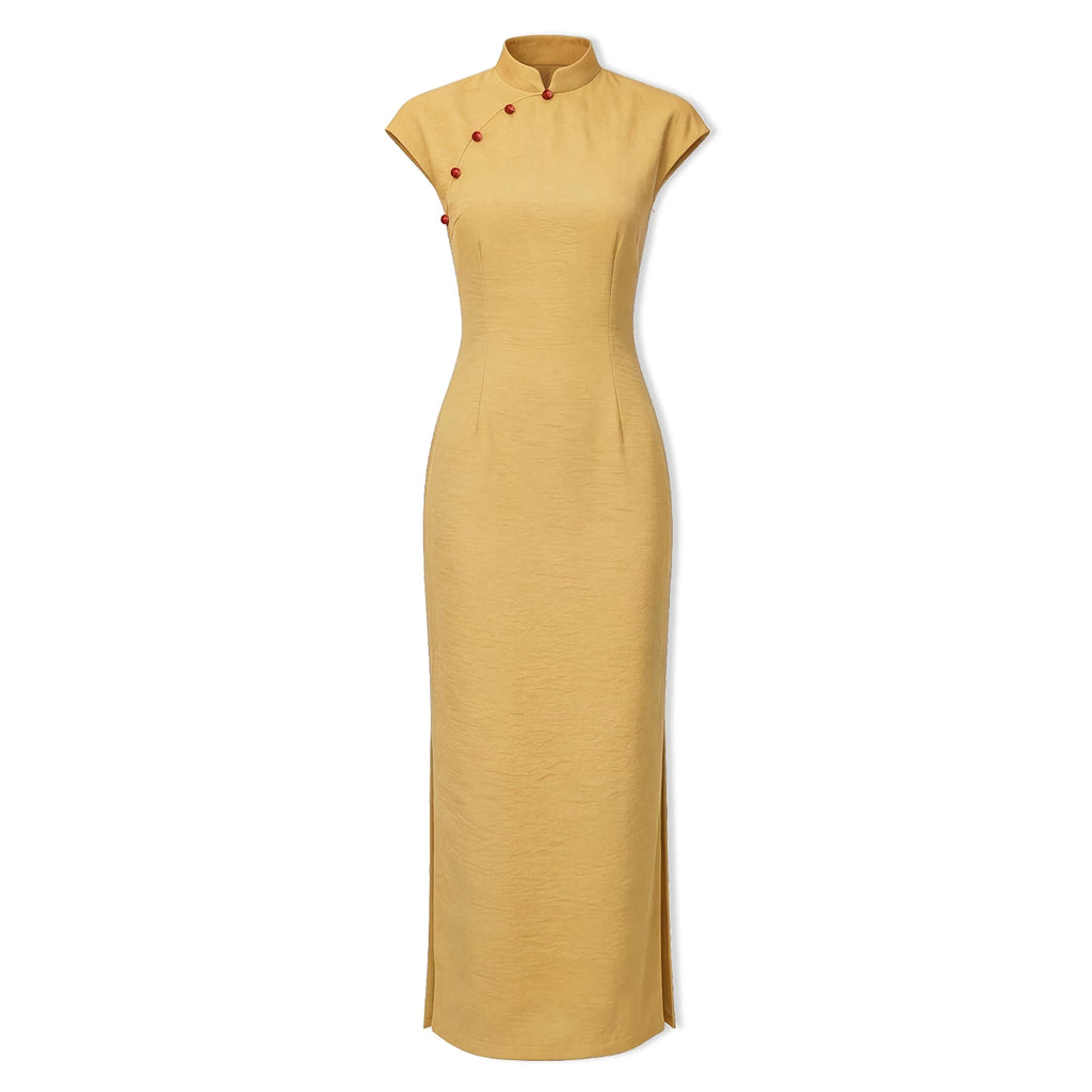 ZIHE Ice Silk Wrinkle-Resistant Long Qipao Dress