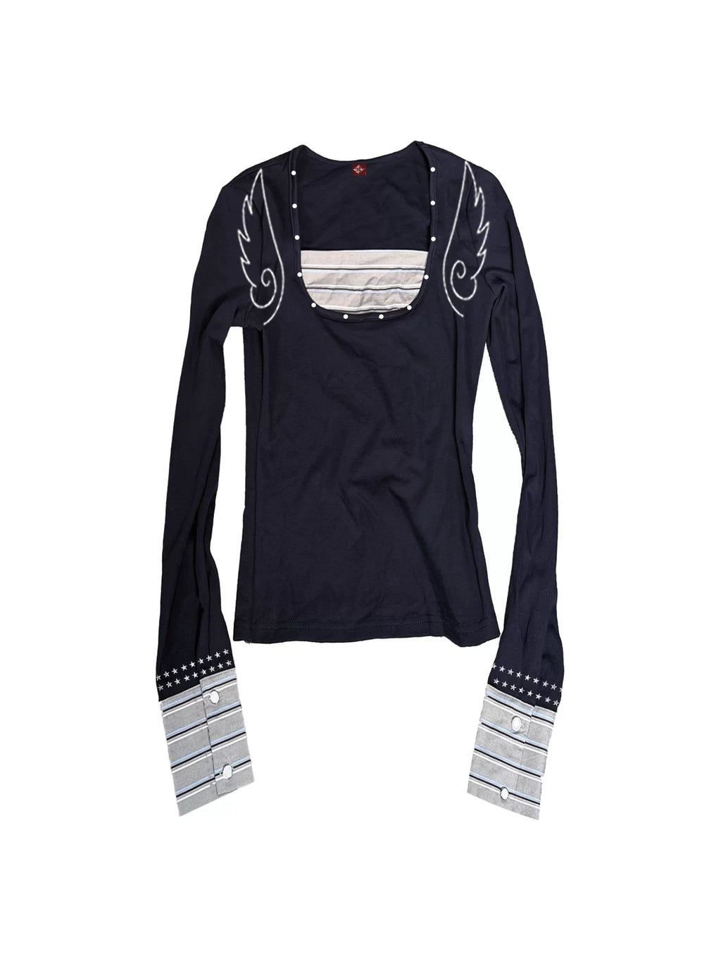 DETW Millennial Retro Striped Contrast U-Neck Long-Sleeve Tee