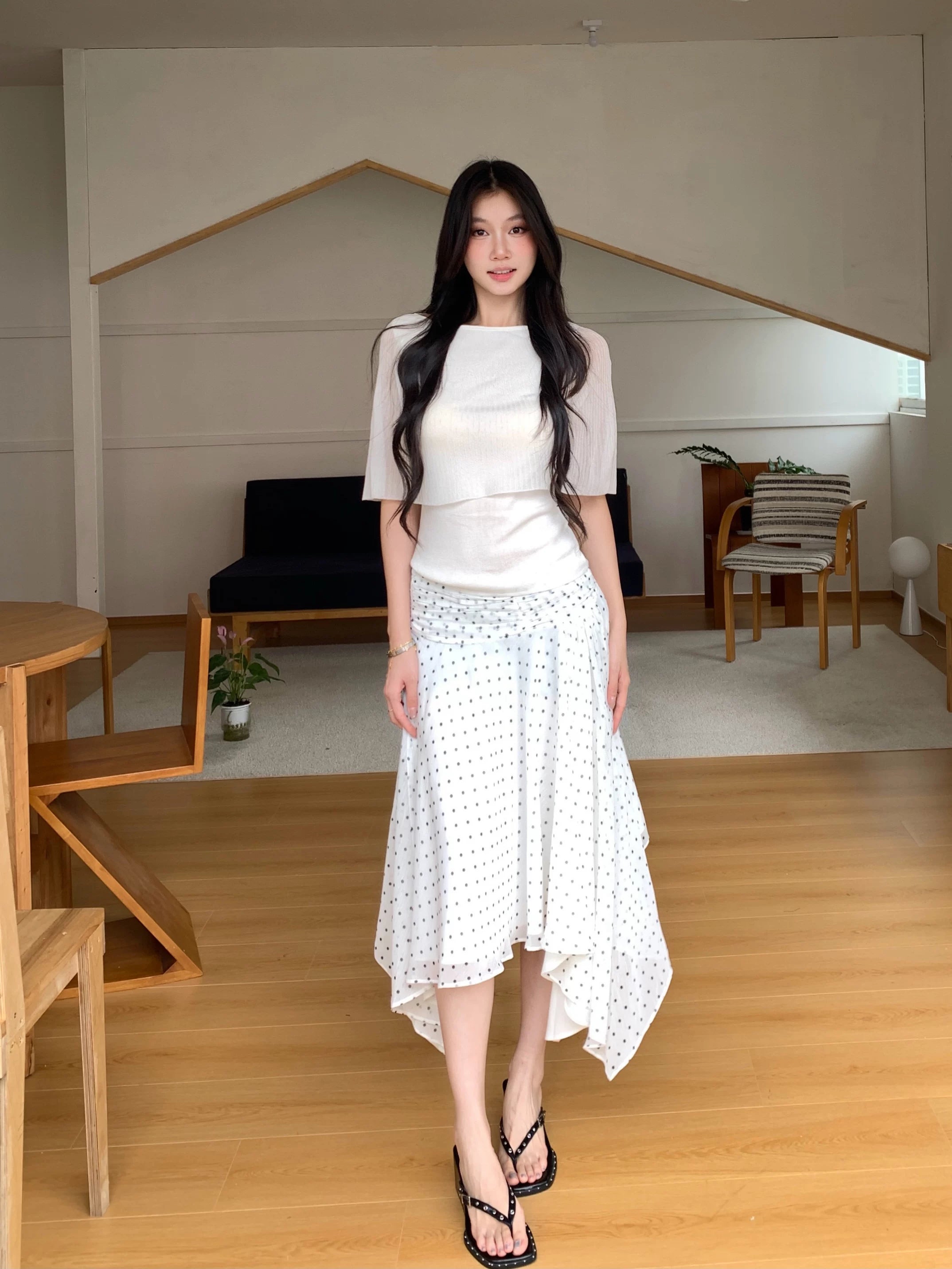 WITHMIN Shawl Fake Two Pieces Waist and Thin Tee