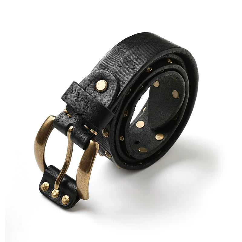 Mbbcar Vintage Rivet Handmade Leather Belt