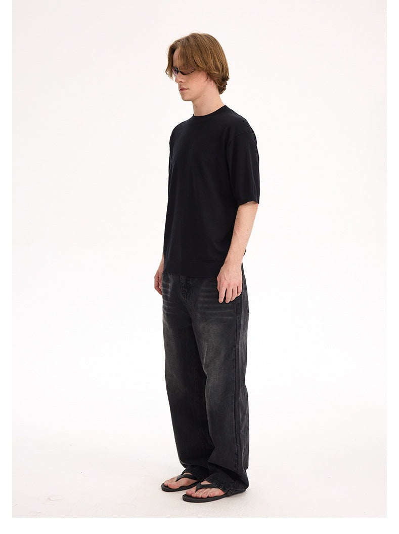 UNF 13.5oz Blockbuster Washed Old Cat Whiskers Baggy Bull Wide Leg Black Jeans
