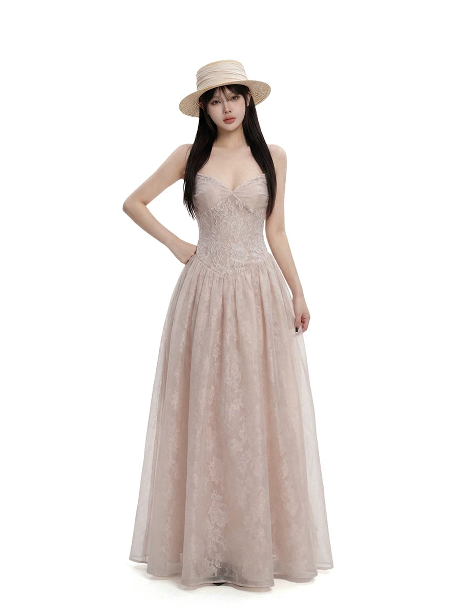 WITHMIN Lace Waist Puffy Skirt Two-piece Set