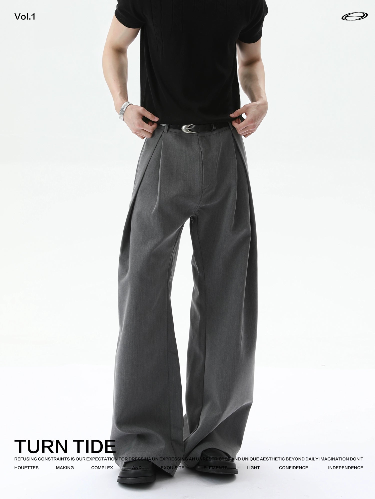 TURNTIDE Three-dimensional A-shaped Double-pleated Scimitar Trousers