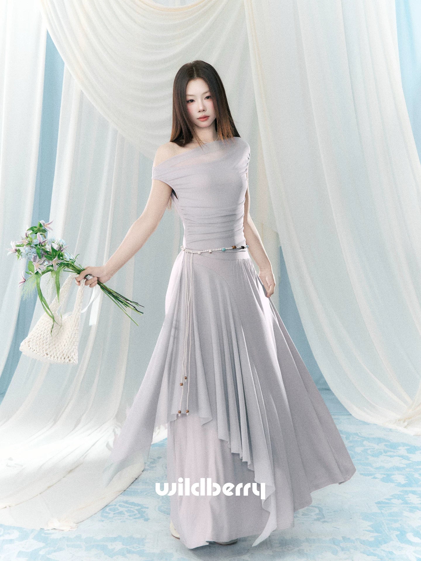 Wildberry Slanted Shoulders and Waist Long Skirt