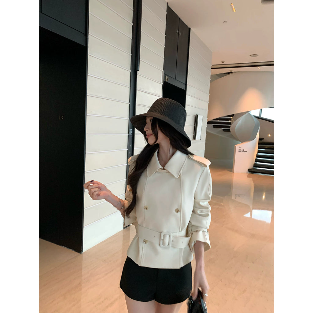 Pusumede Temperament Lapel Short Trench Coat