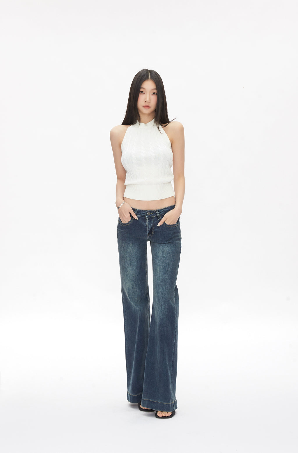 WITHMIN Drape Straight Tube Micro-pull Retro Low-rise Jeans