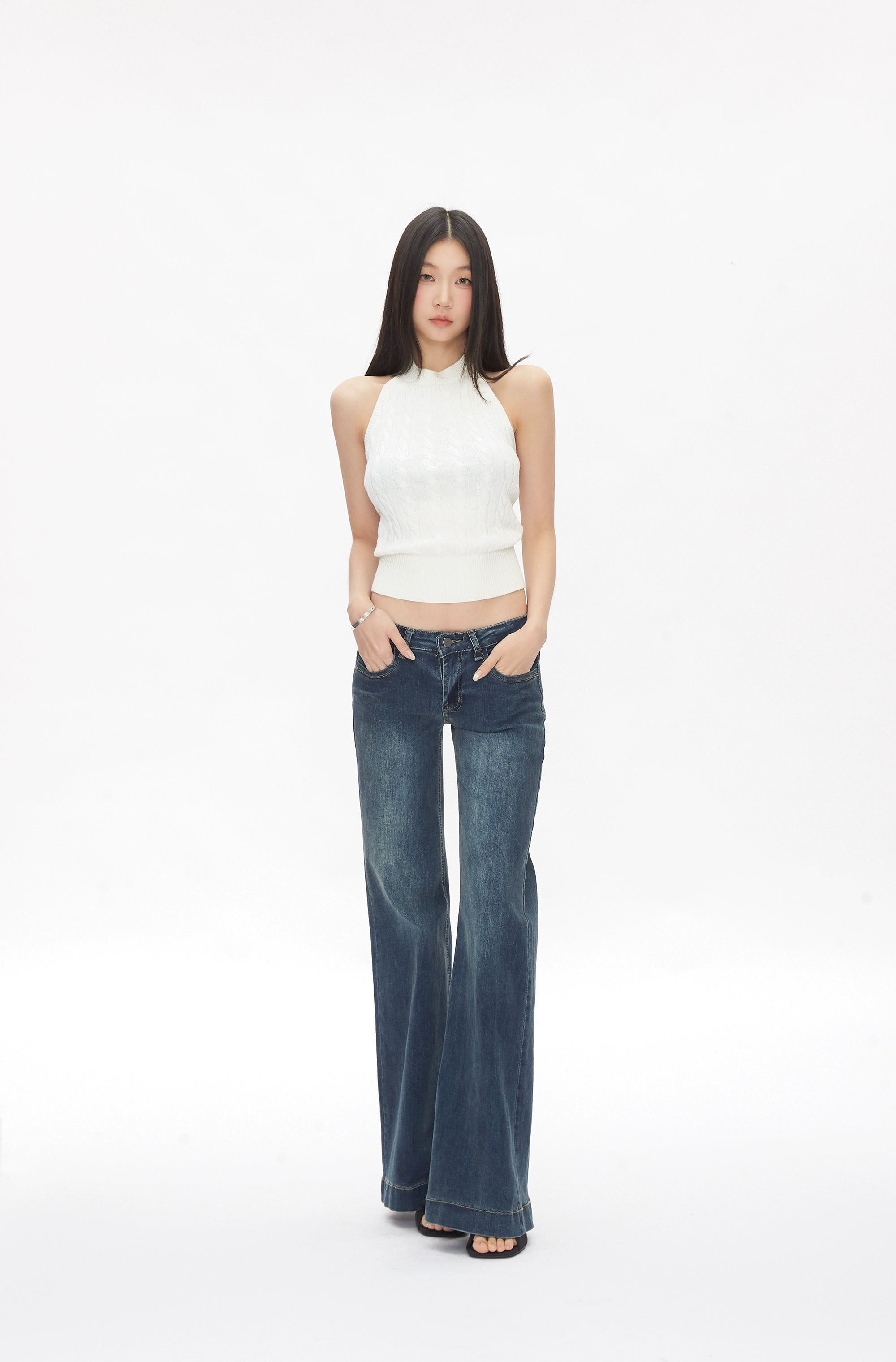 WITHMIN Drape Straight Tube Micro-pull Retro Low-rise Jeans