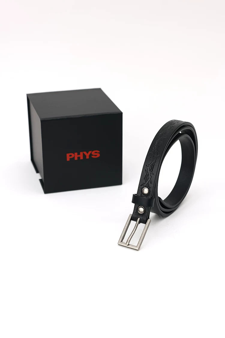 PHYS Retro Embossed Thorn Flower First Layer Cowhide Belt