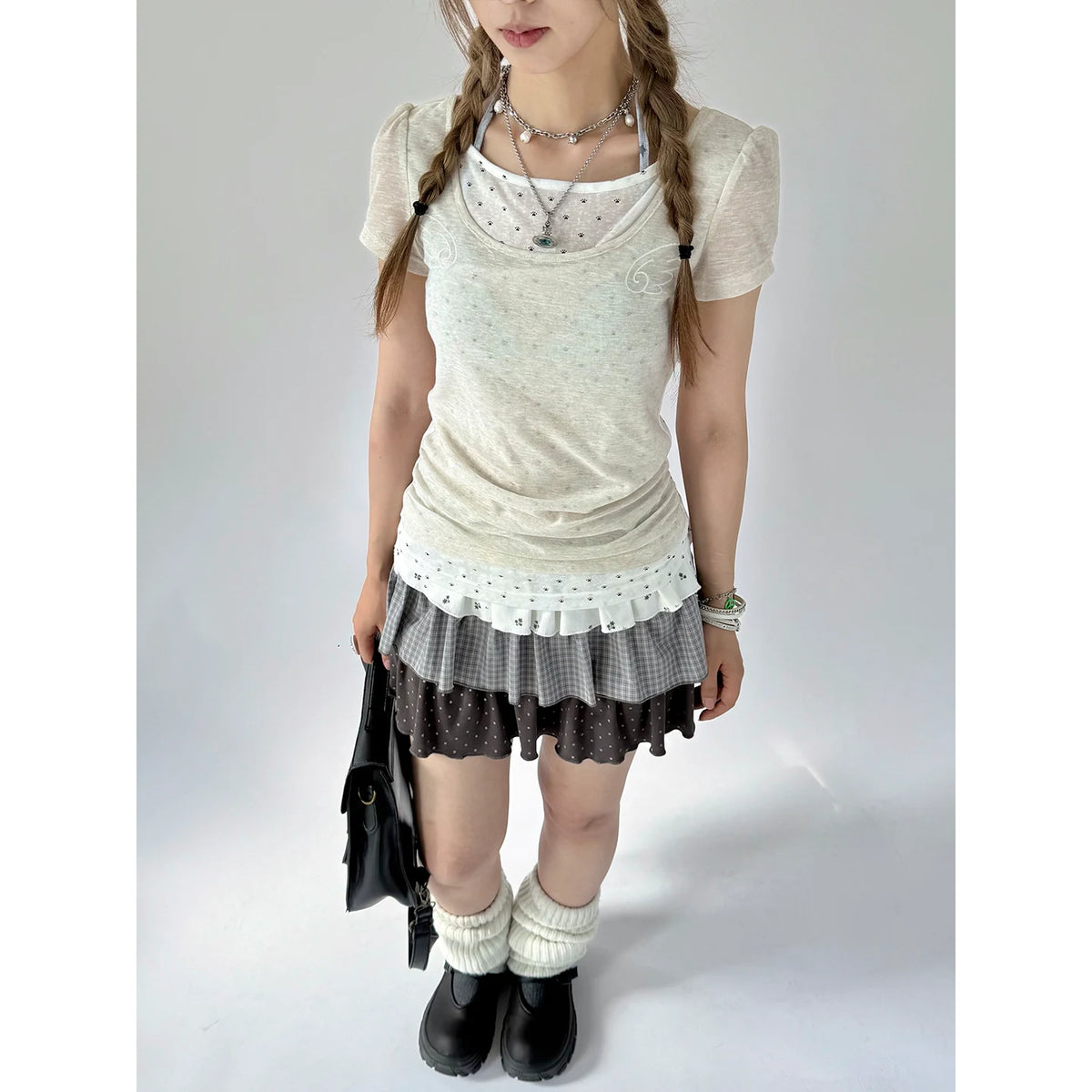 Kasugano TOO Lyocell Puff-Sleeve Tie-Back Top