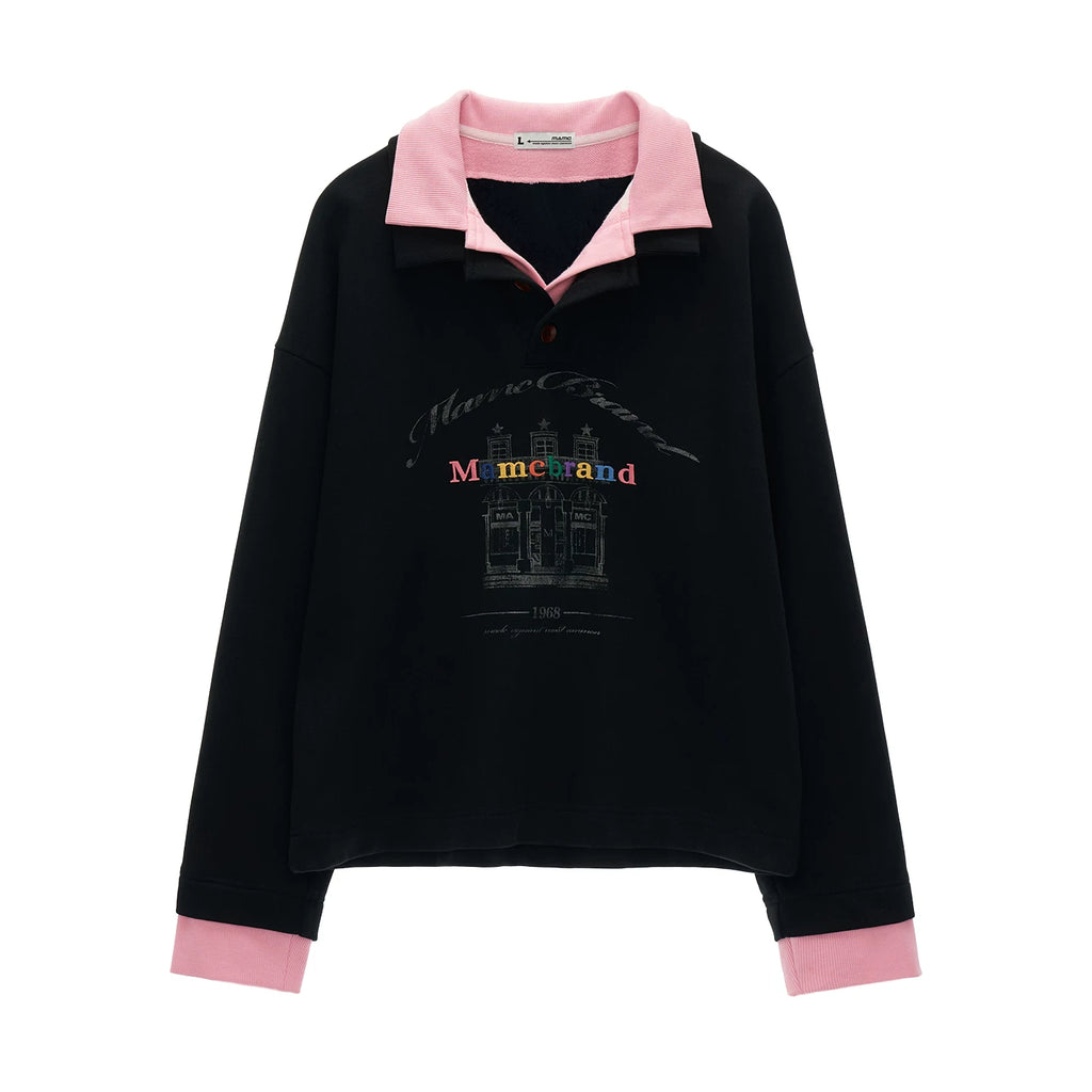 MAMC Two-Piece Polo Sweatshirt Loose Long-Sleeve Tee
