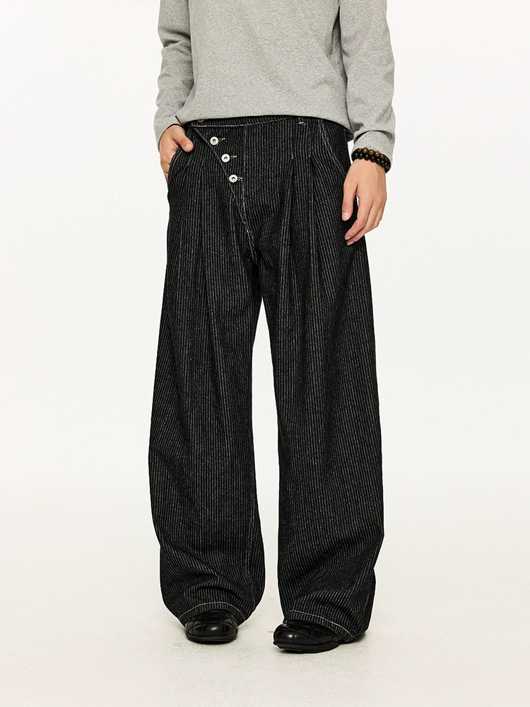 KREATE Striped Pleated Micro-A Wide-leg Jeans