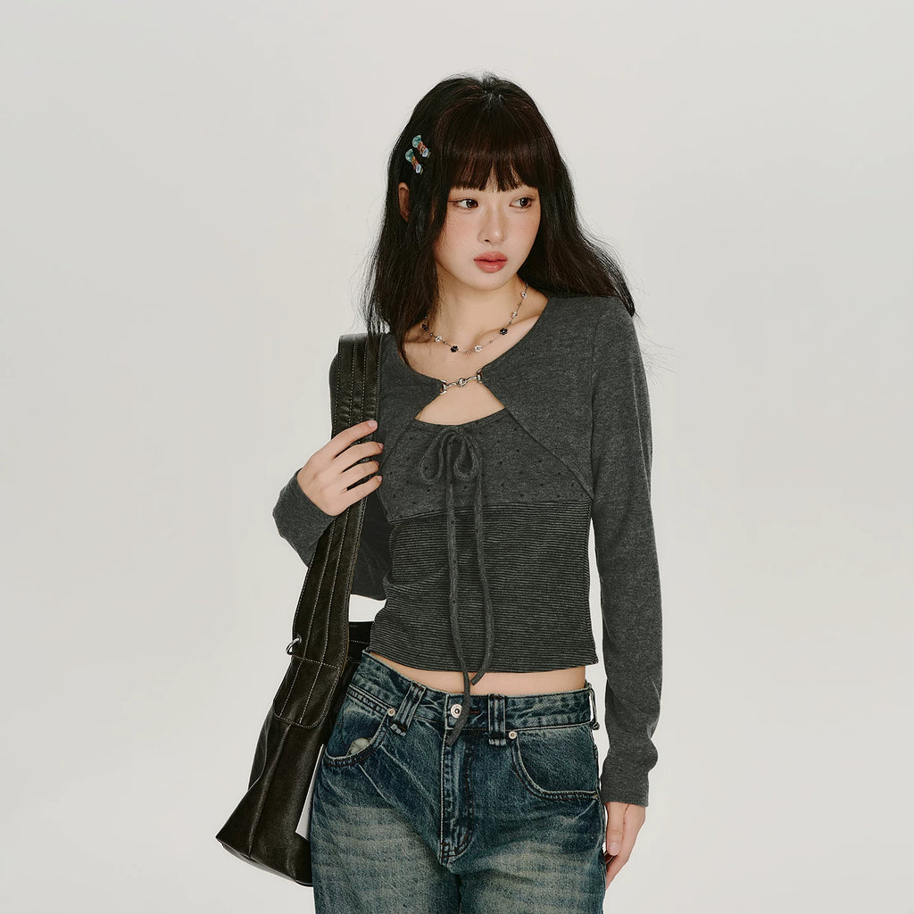 Girlyhalo Vintage Knit Slim Fit Camisole Cardigan Set