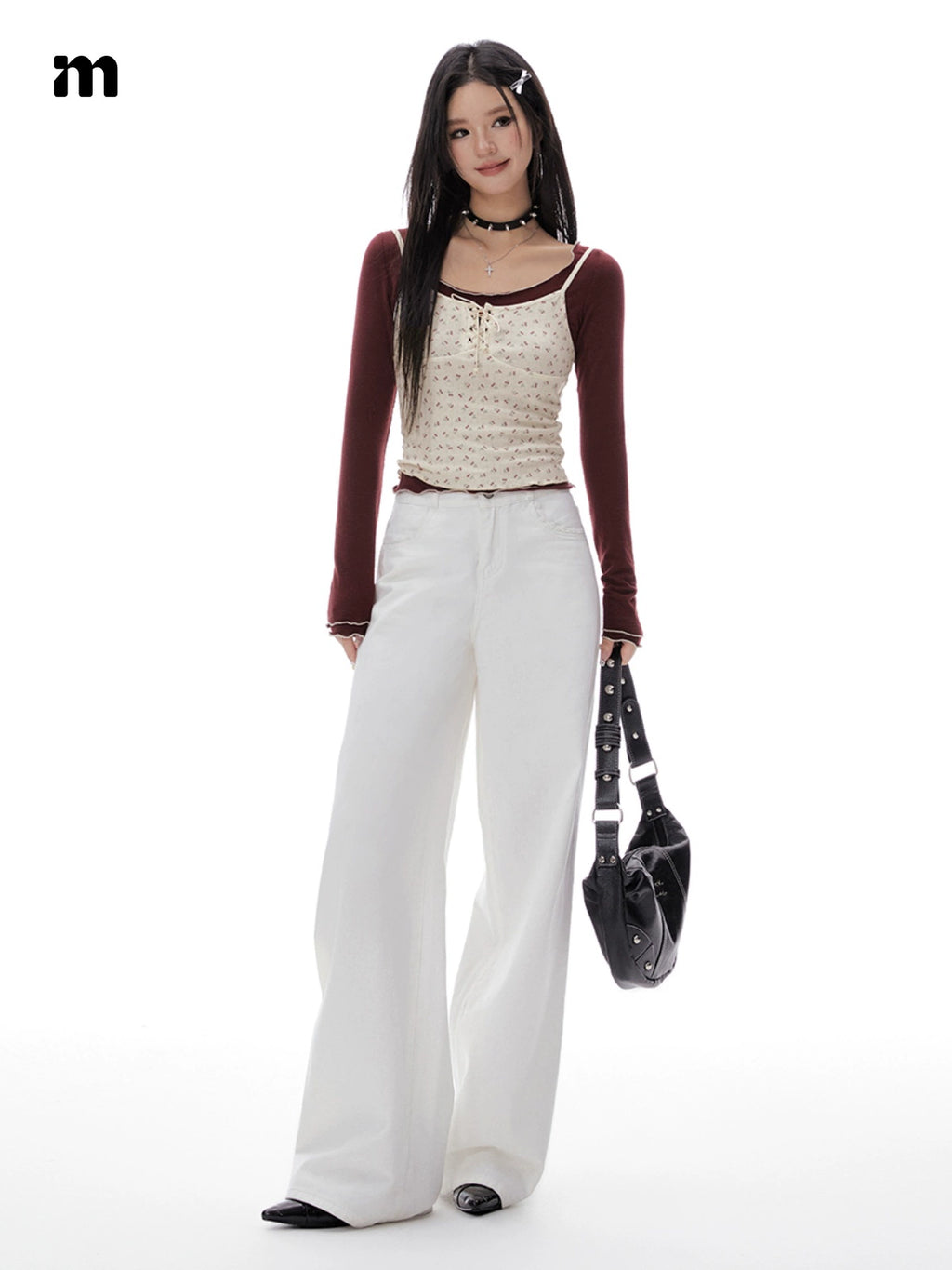 Imone Floral Suspender Fungus Edge Bottoming Shirt
