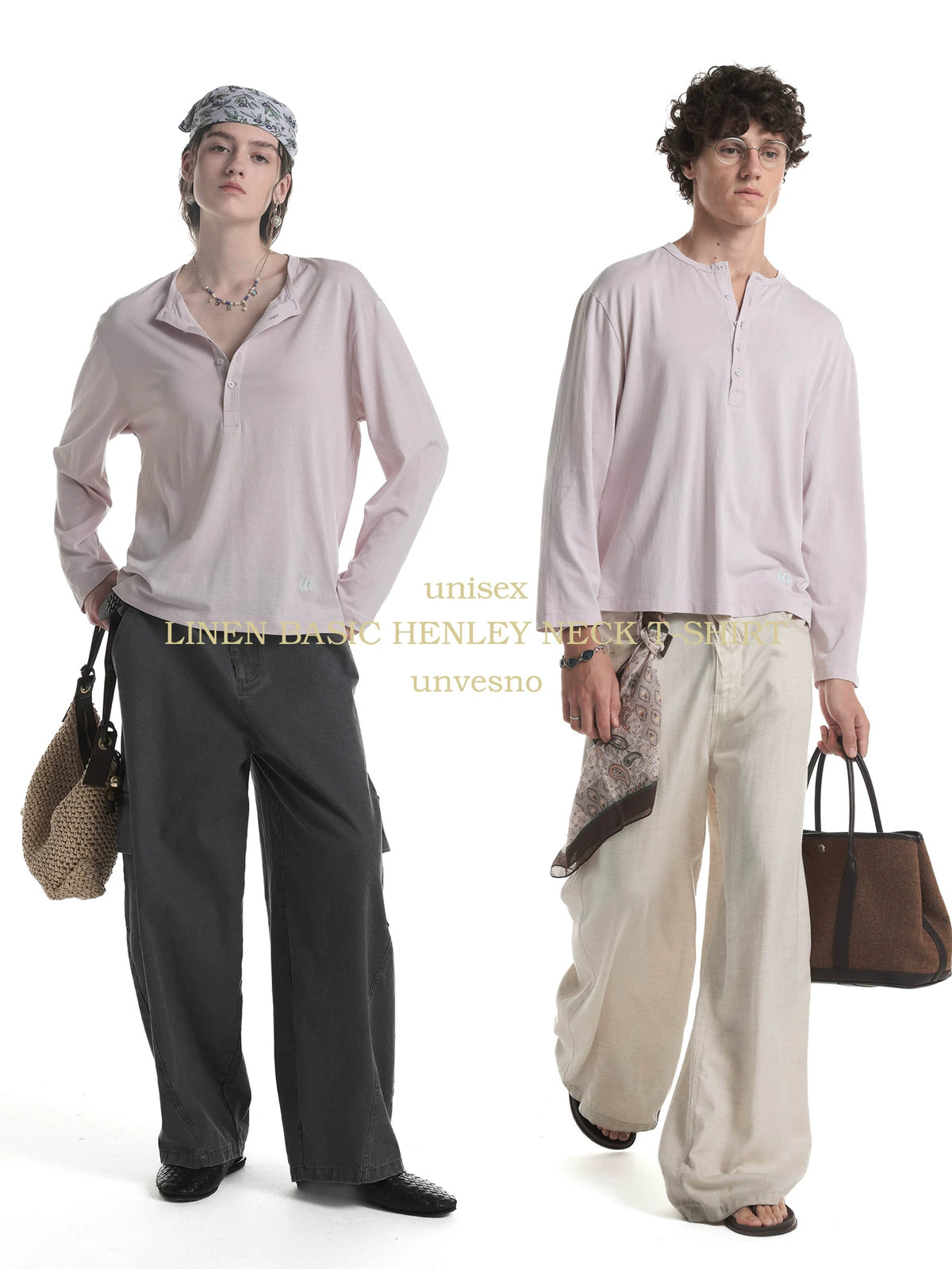 Unvesno Linen Texture Relaxed Long-Sleeve Henley Tee