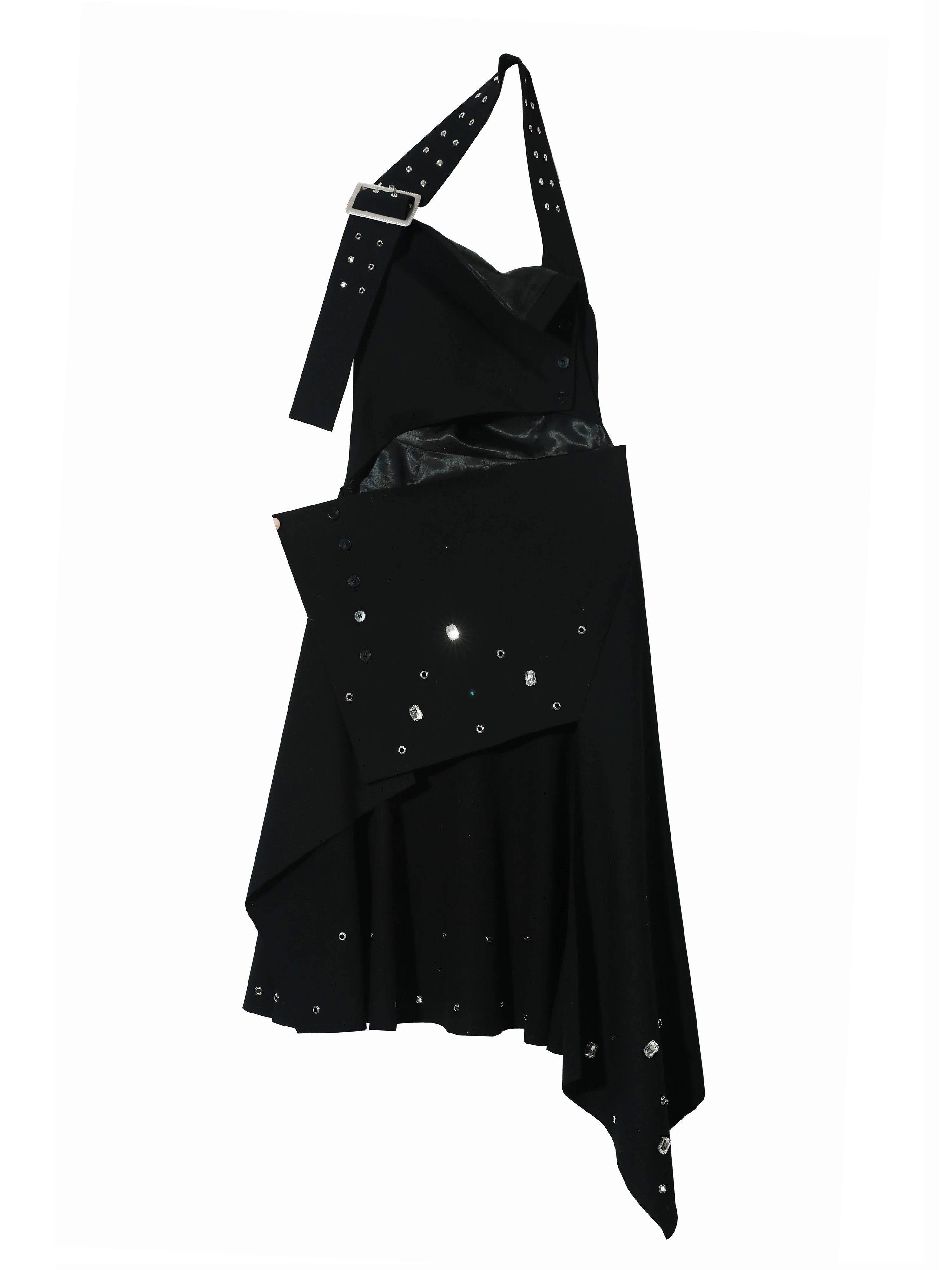 JNYLON Bright Diamond Rivets Two Wear Neck Irregular Skirt