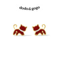 DODOGOGO Red Cute Kitten Stud Earrings