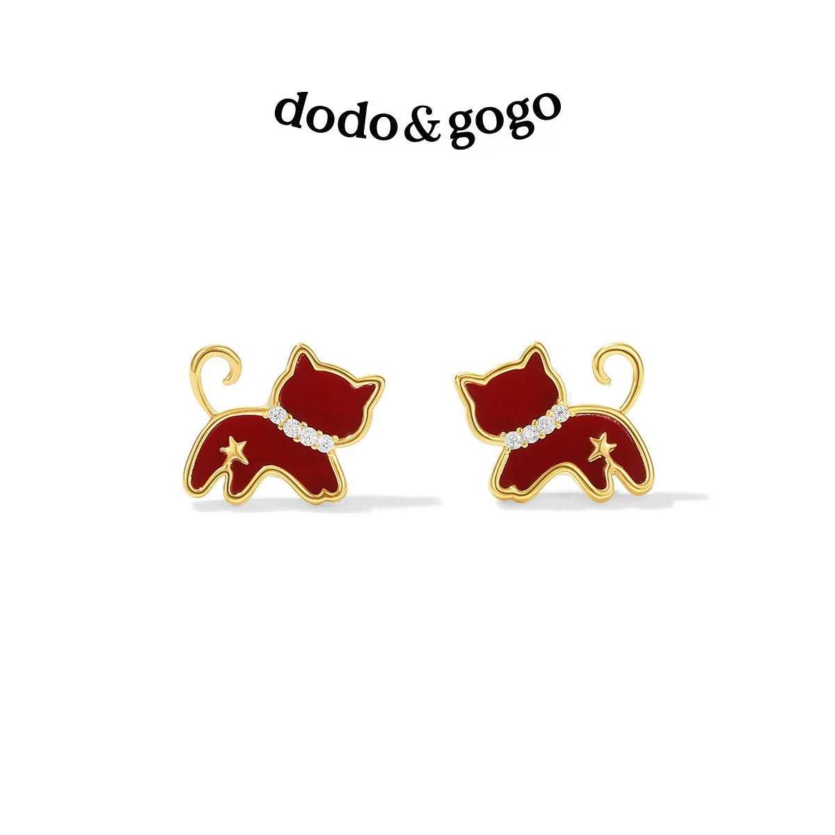 DODOGOGO Red Cute Kitten Stud Earrings