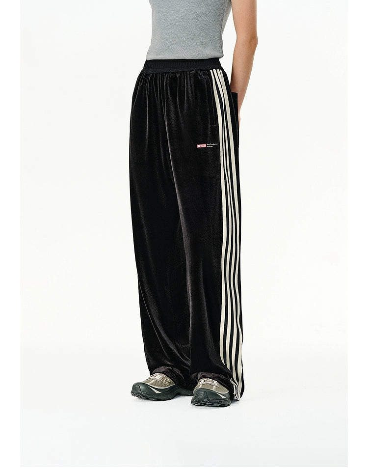 ATRY Contrast Velvet Straight Wide Leg Pants