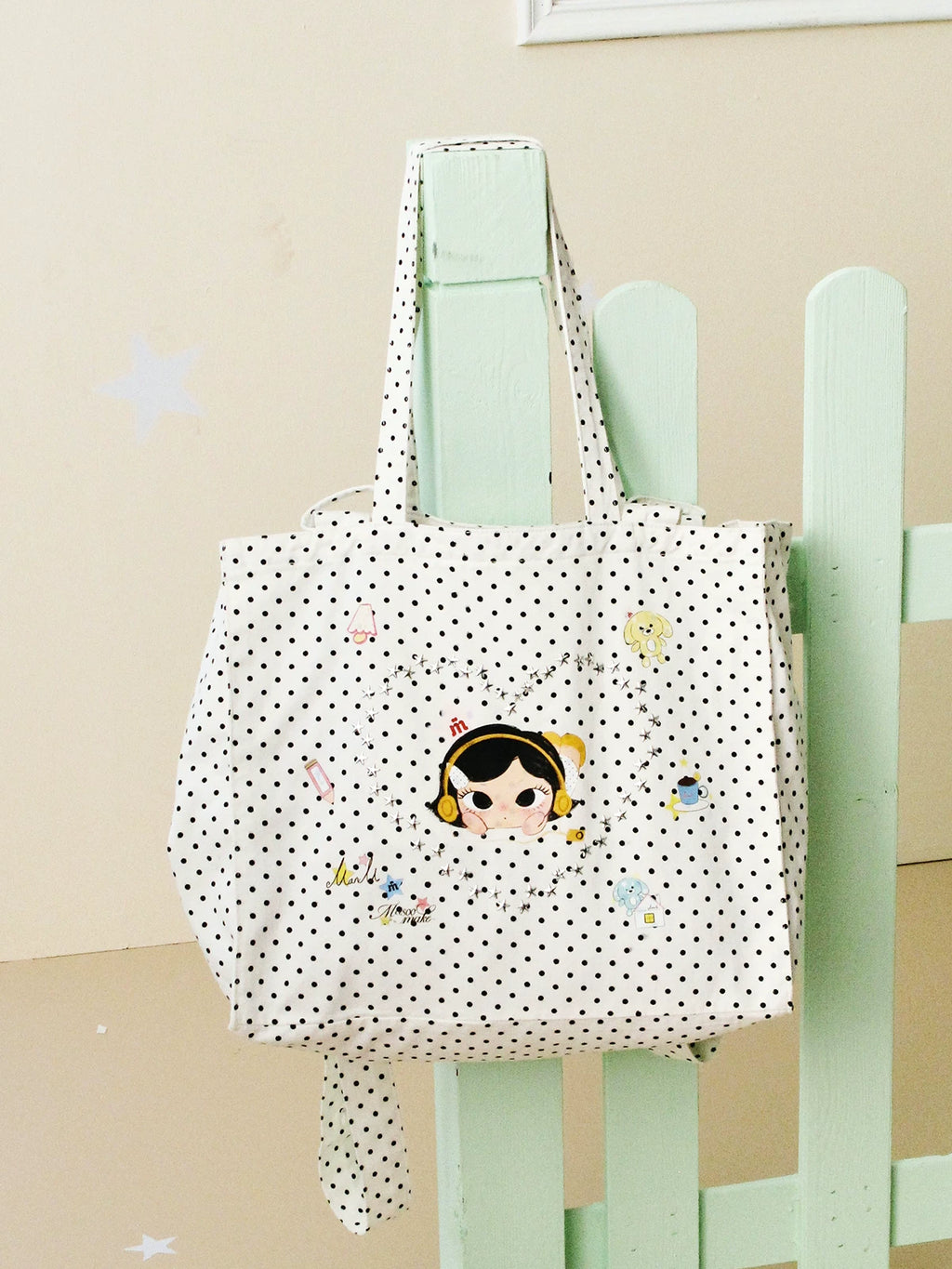 MASOOMAKE White Faux Leather Polka Dot Convertible Shoulder Bag