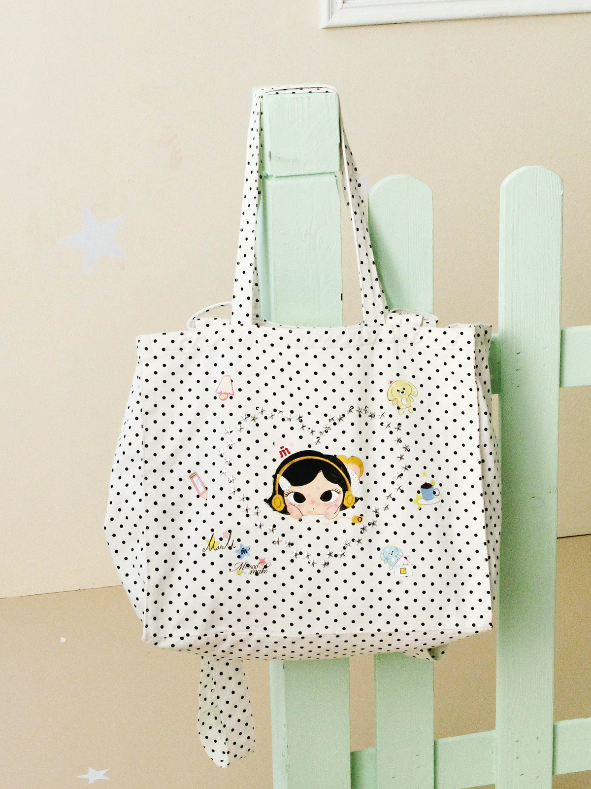 MASOOMAKE White Faux Leather Polka Dot Convertible Shoulder Bag