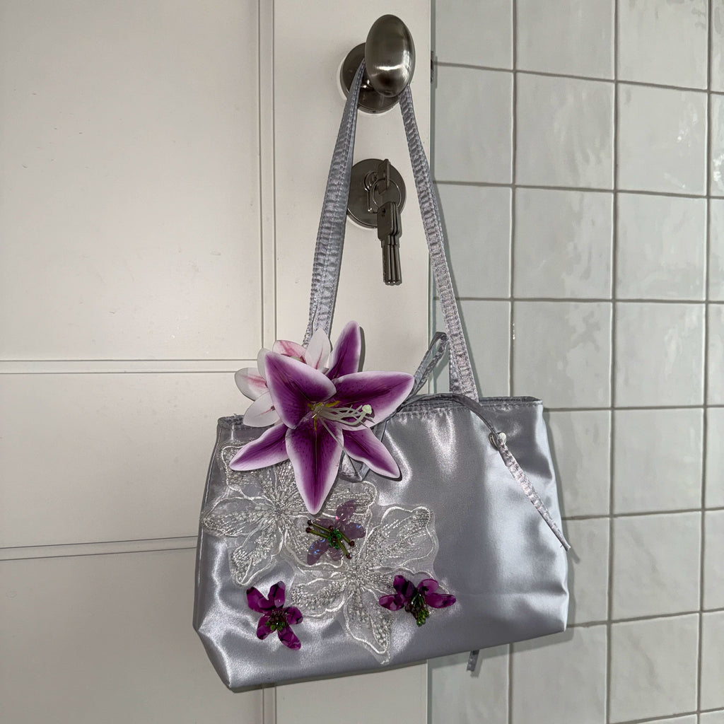Hottie Silver Satin Lily Underarm Bag - Hidden Snap
