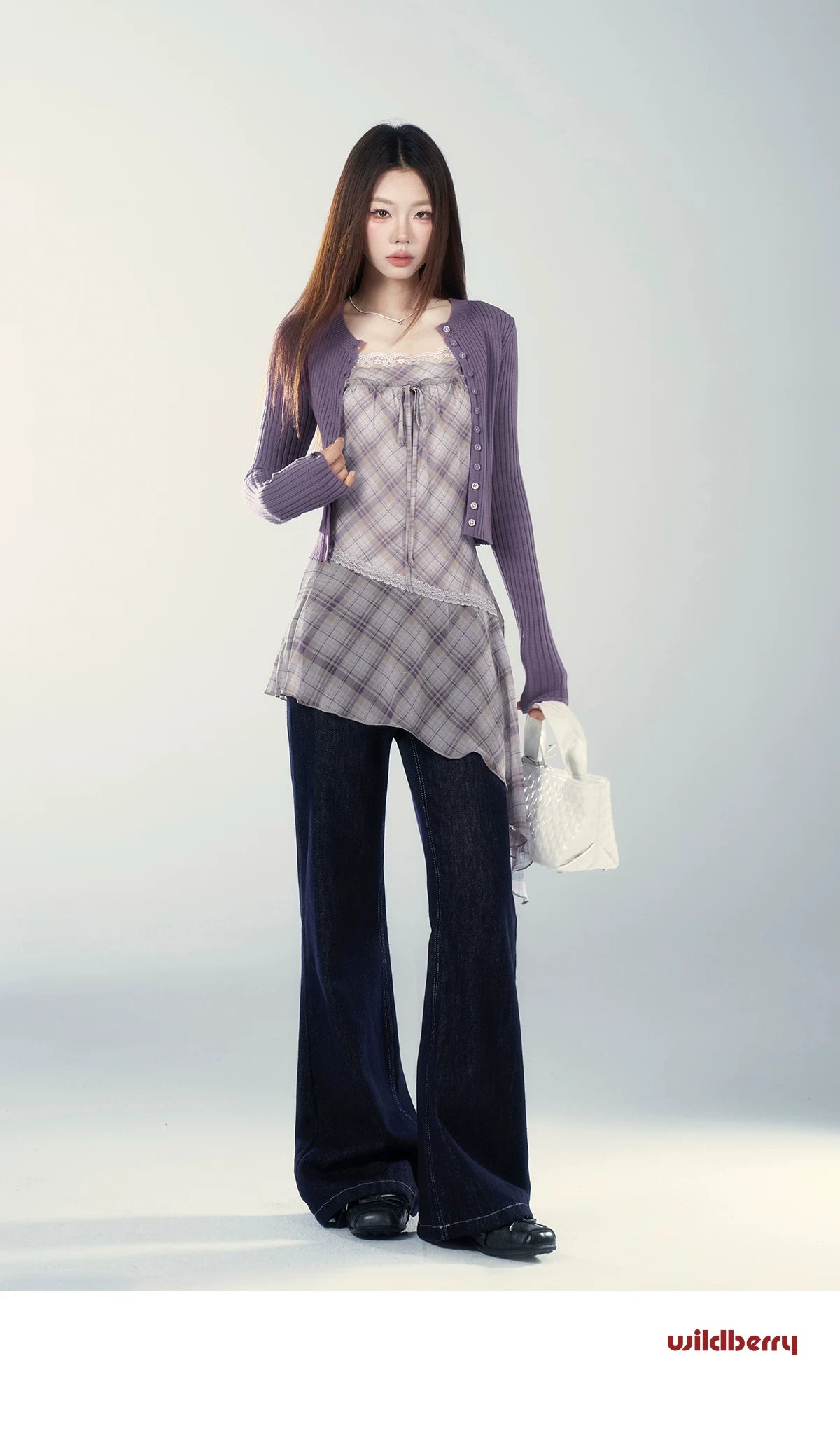 Wildberry Purple Lazy Style Skinny Cardigan Sweater