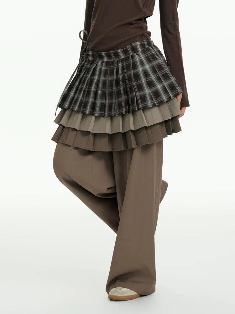 TGNS Three-Layer Pleated Hem Panel Tapered Trousers