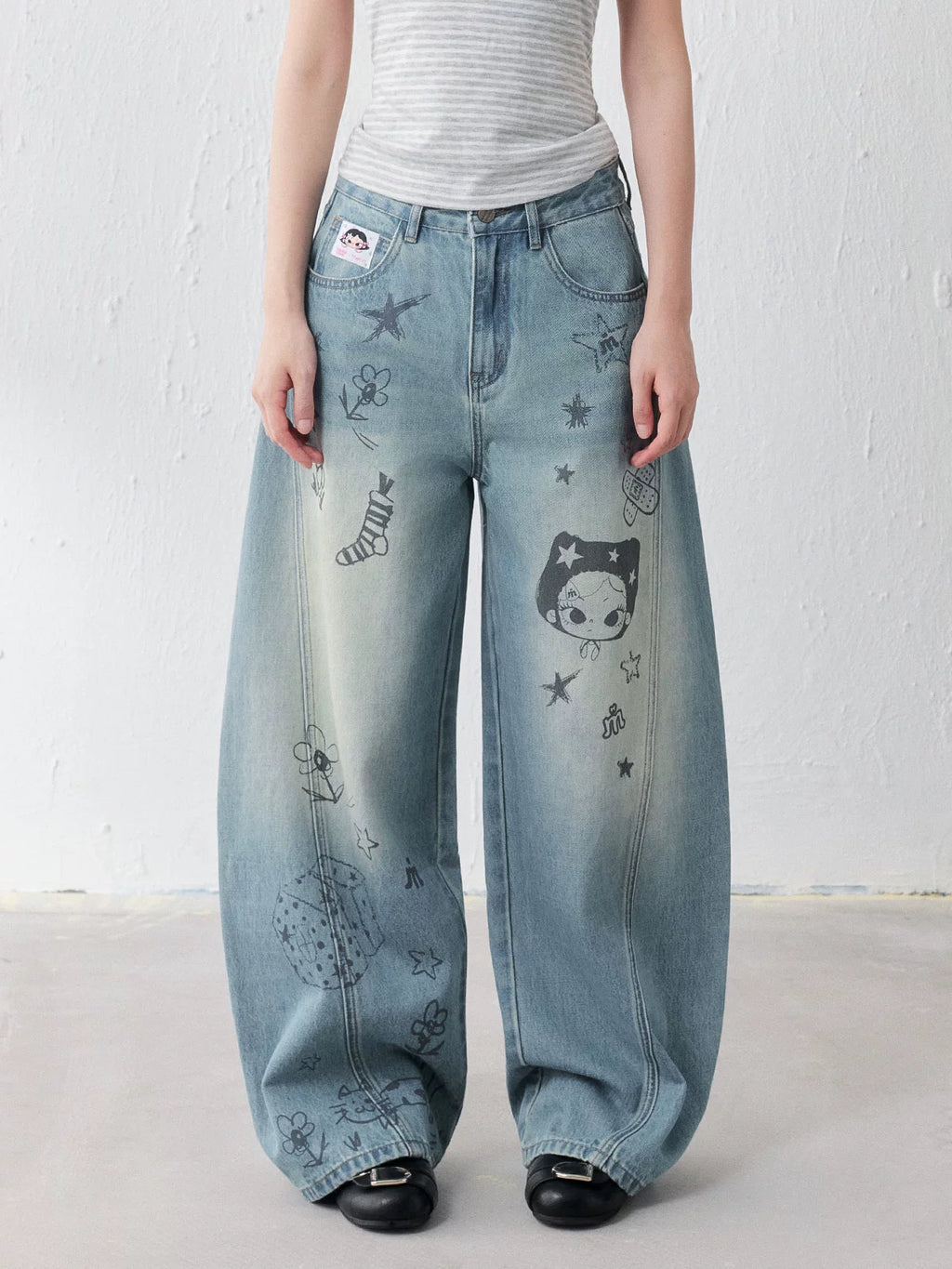 MASOOMAKE x Xiaoman Graffiti Print High-Waist Loose Jeans