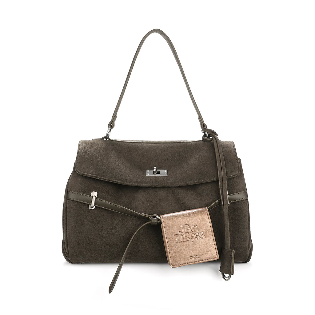 JANDRESS Cedar Green Suede Lock-Top Crossbody Bag
