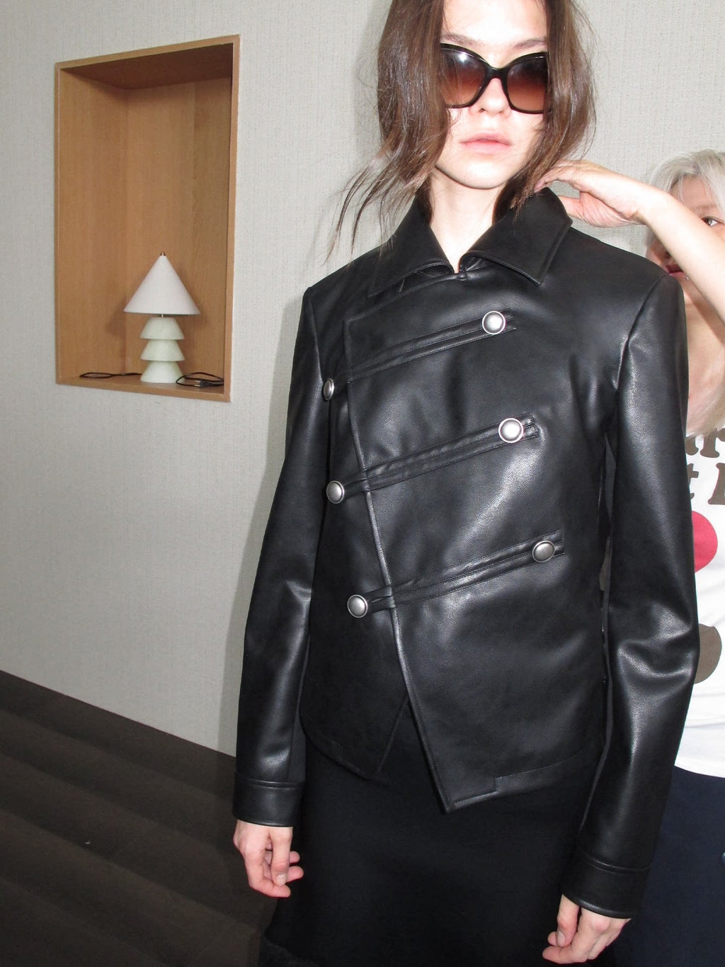 JCAESAR WOMEN Asymmetric Fitted Leather Jacket