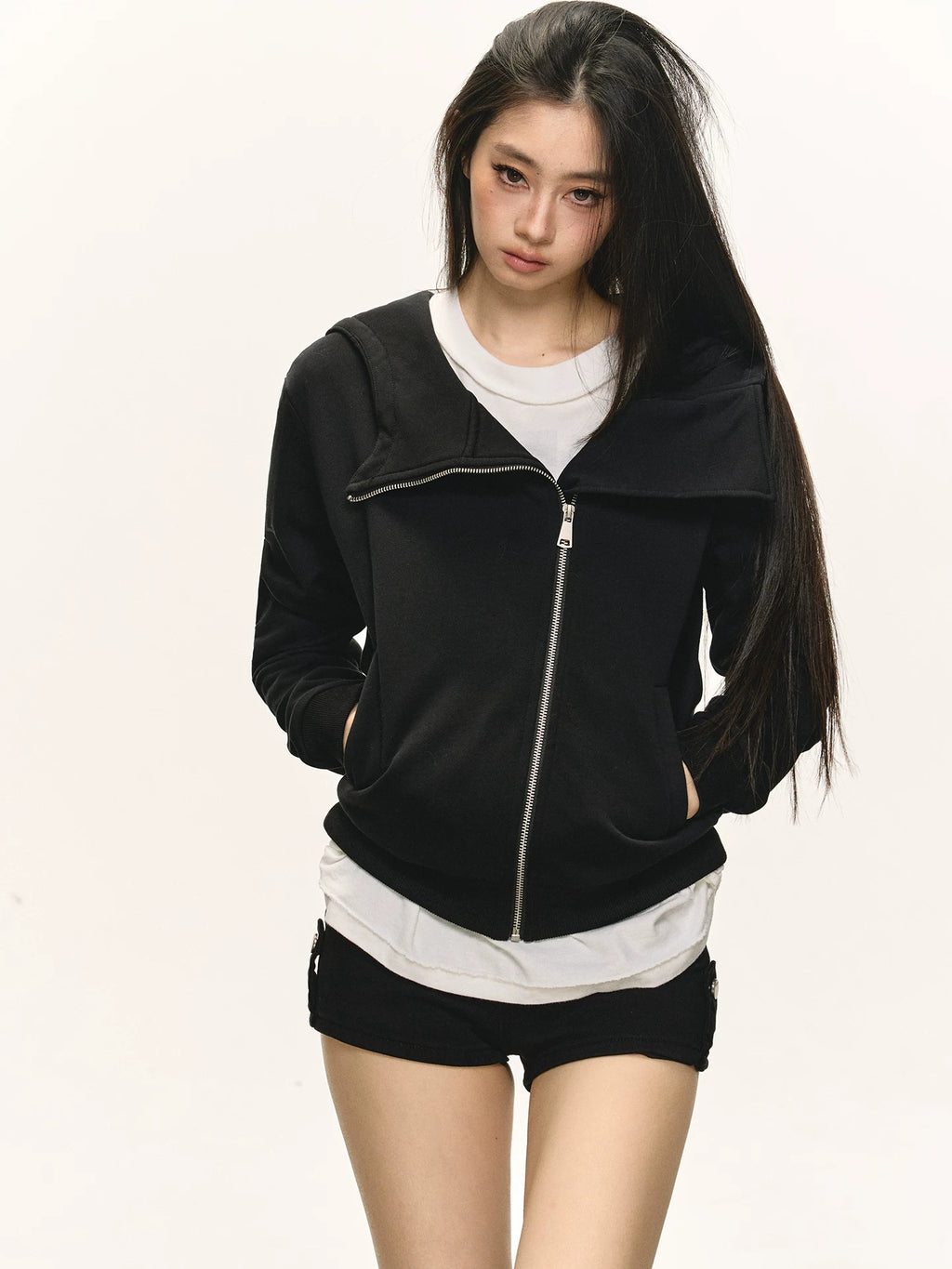 Anna Aneae Irregular Unique Zipper Short Casual Jacket