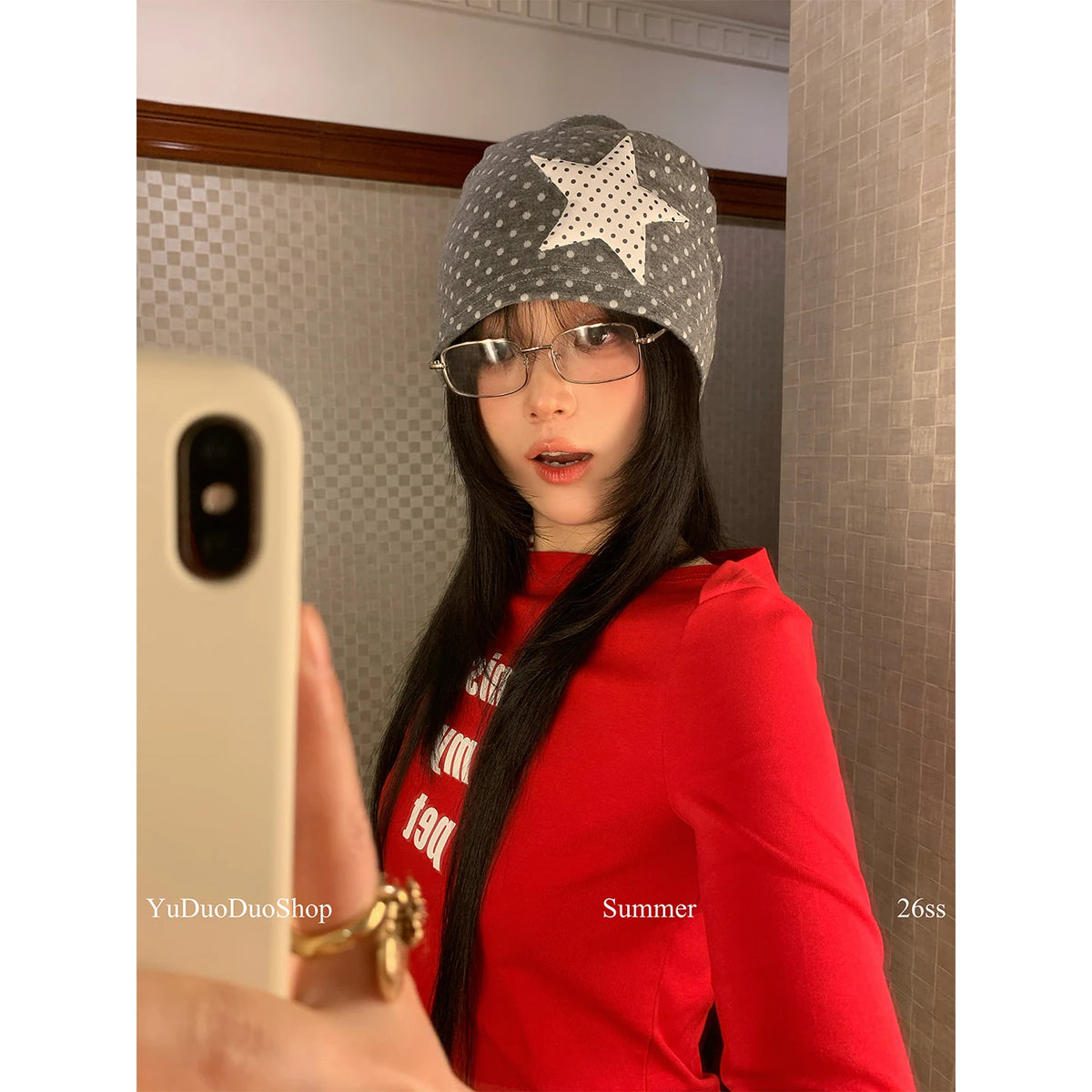 YuDuoDuo Polka Dot Thin Slouchy Beanie Hat