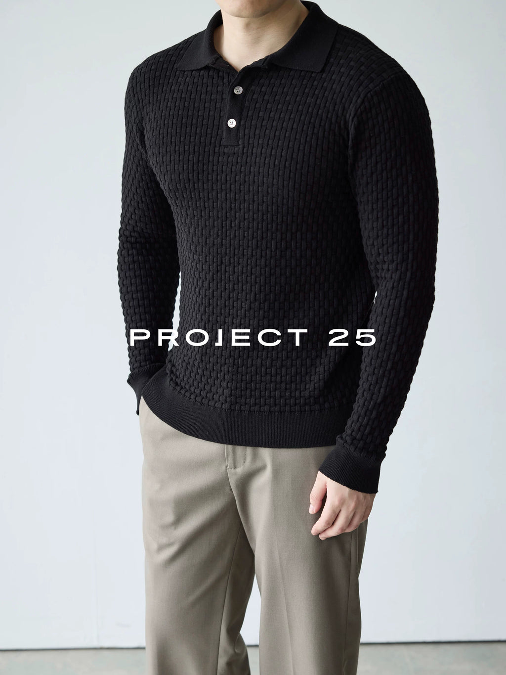 PROJECT 25 Textured Knit Breathable Long-Sleeve Polo
