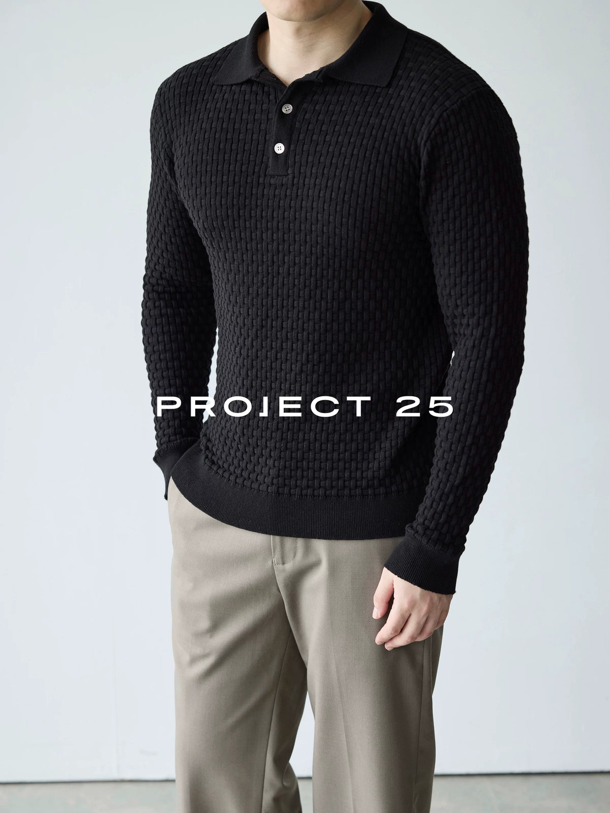 PROJECT 25 Textured Knit Breathable Long-Sleeve Polo