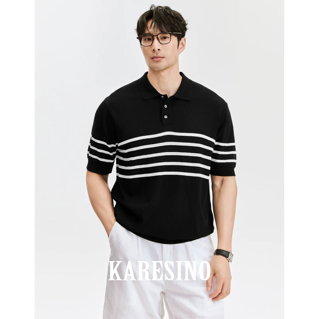 KARESINO Striped Cool-Touch Breathable Regular Fit Polo Shirt