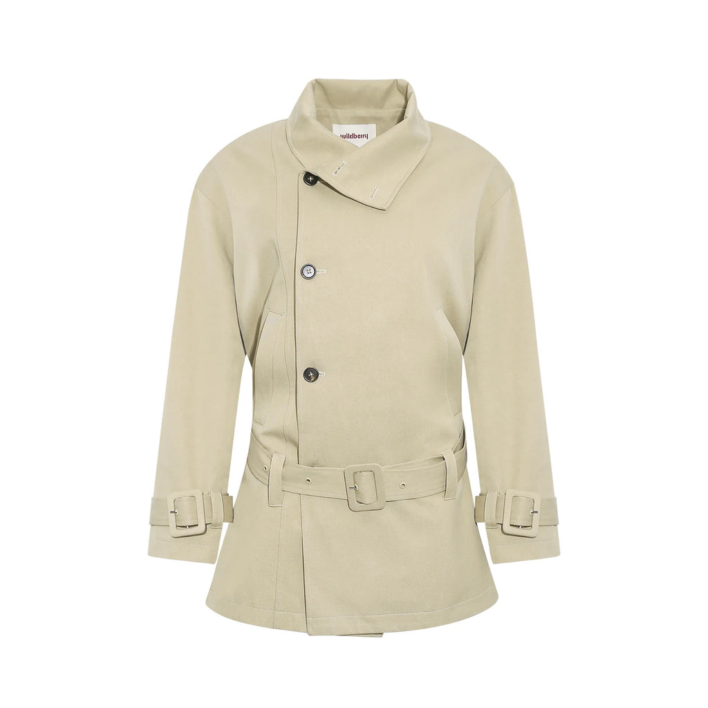 Wildberry Khaki Waist-Defined Long Trench Coat