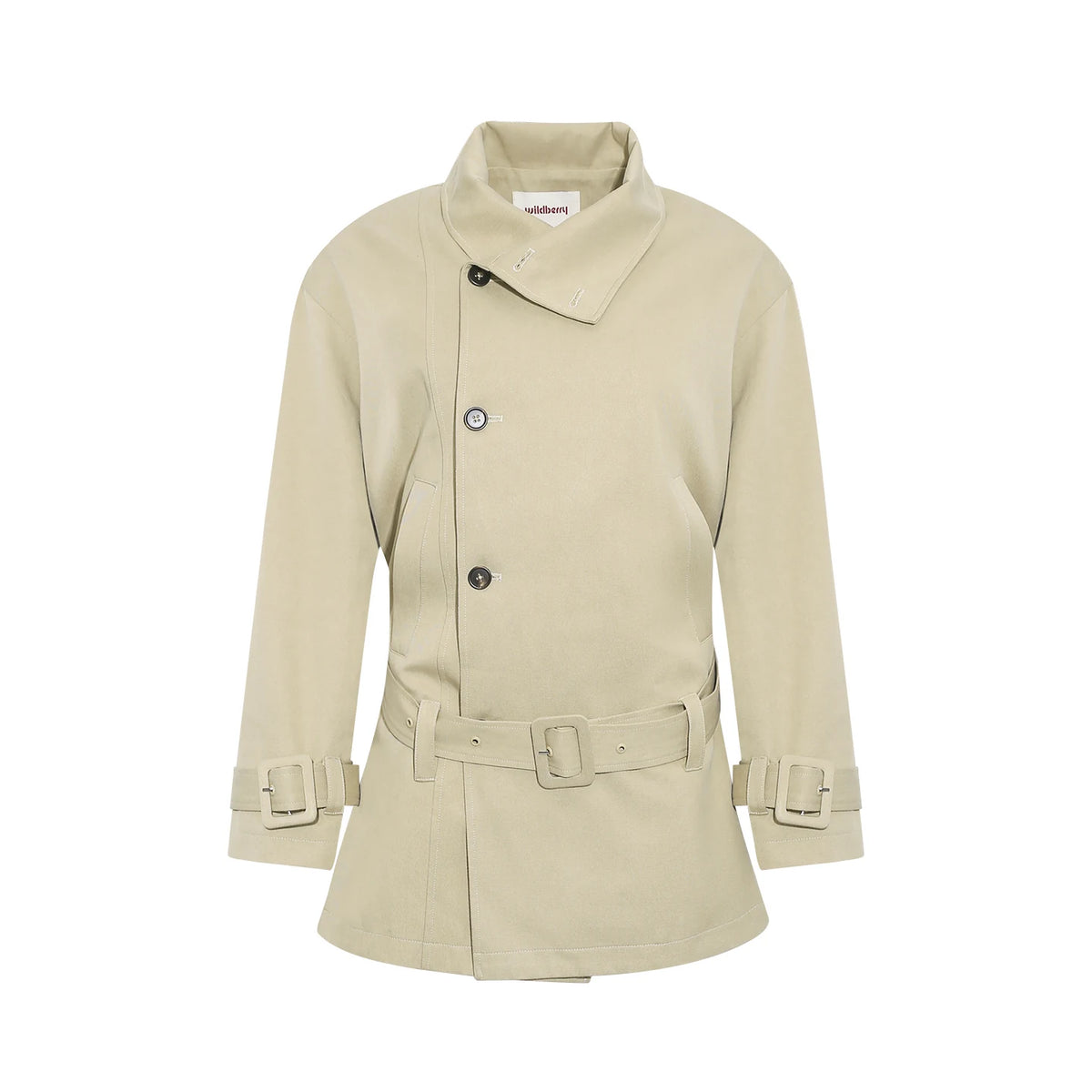 Wildberry Khaki Waist-Defined Long Trench Coat
