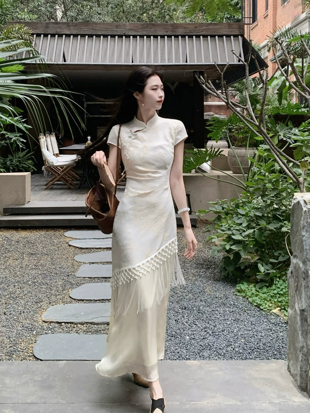 (Clearance)ZIHE Fringed Jacquard Waist Dress (Clearance)