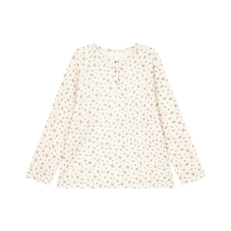 KANO Henley Neck Loose Floral Long-Sleeve Tee