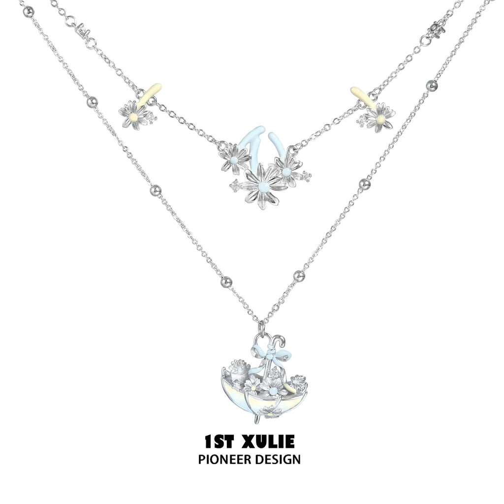 1ST XULIE Daisy Double-Layer Pendant Necklace