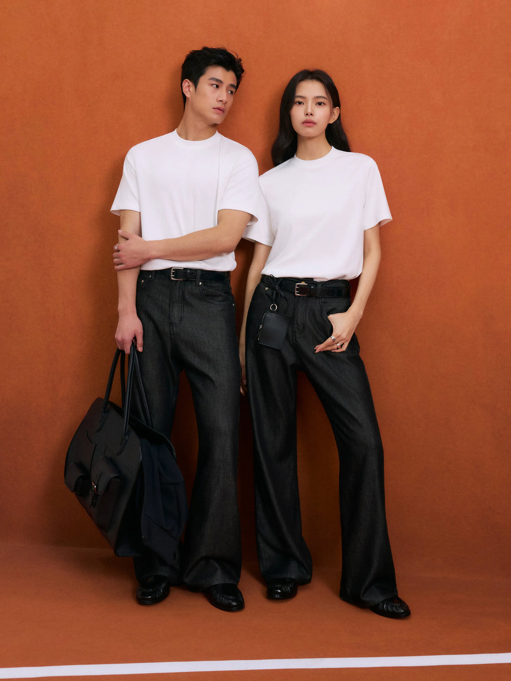 NO LOGO Black Sheen Straight-Flare Raw Denim Jeans