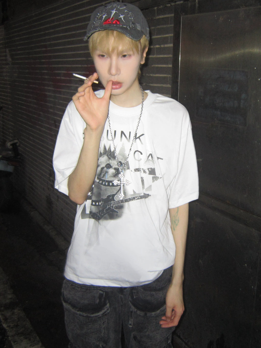 PAIKI2025SS Punk Rock Kitty Animal Print Tee