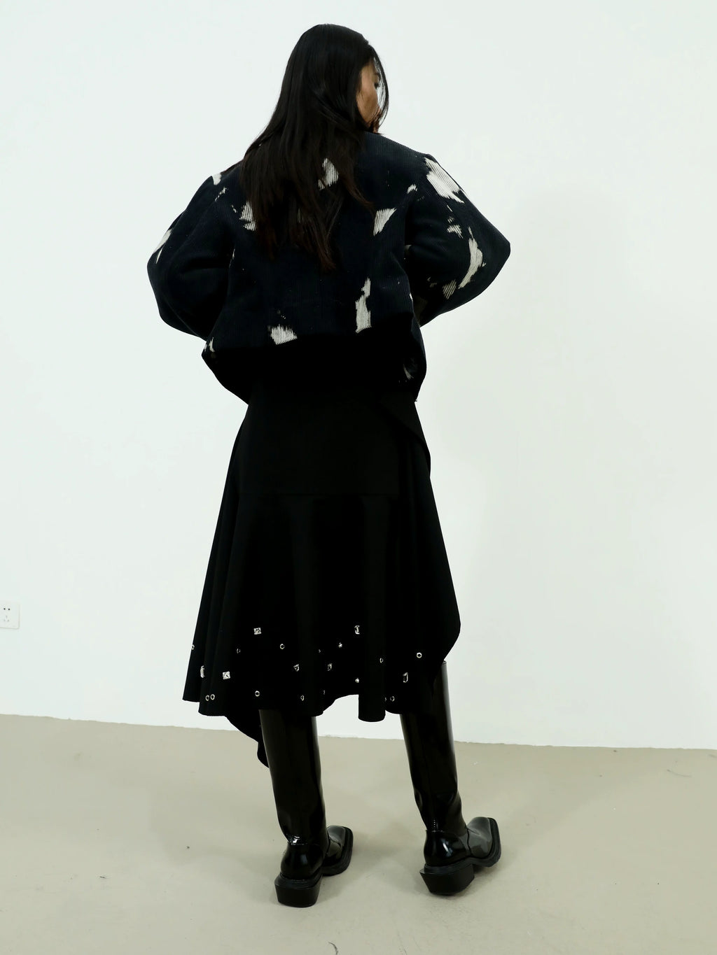 JNYLON Bright Diamond Rivets Two Wear Neck Irregular Skirt