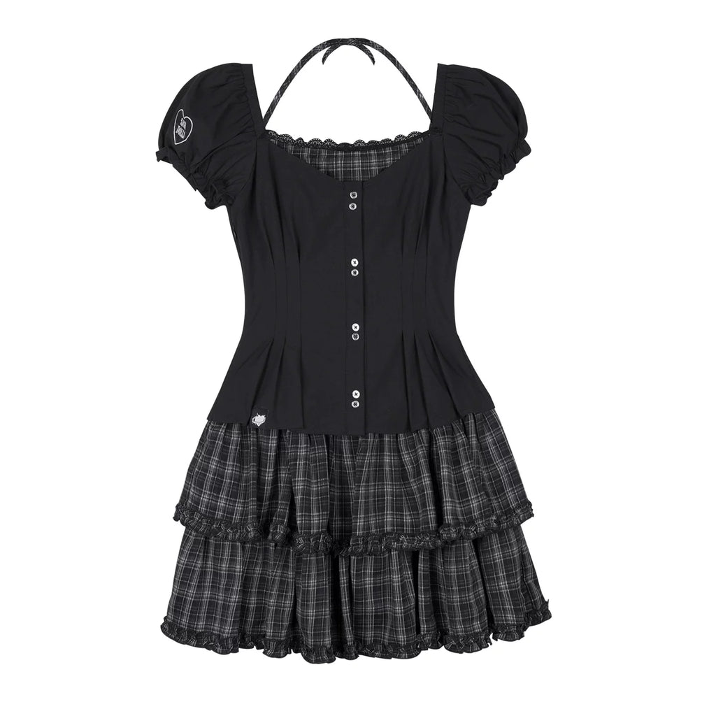 SagiDolls Dark Halter Top with Layered Cake Skirt Two-Piece Dress