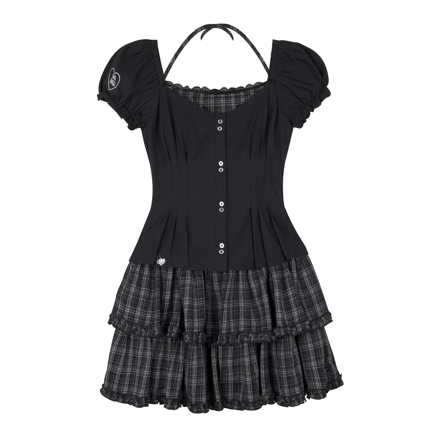 SagiDolls Dark Halter Top with Layered Cake Skirt Two-Piece Dress