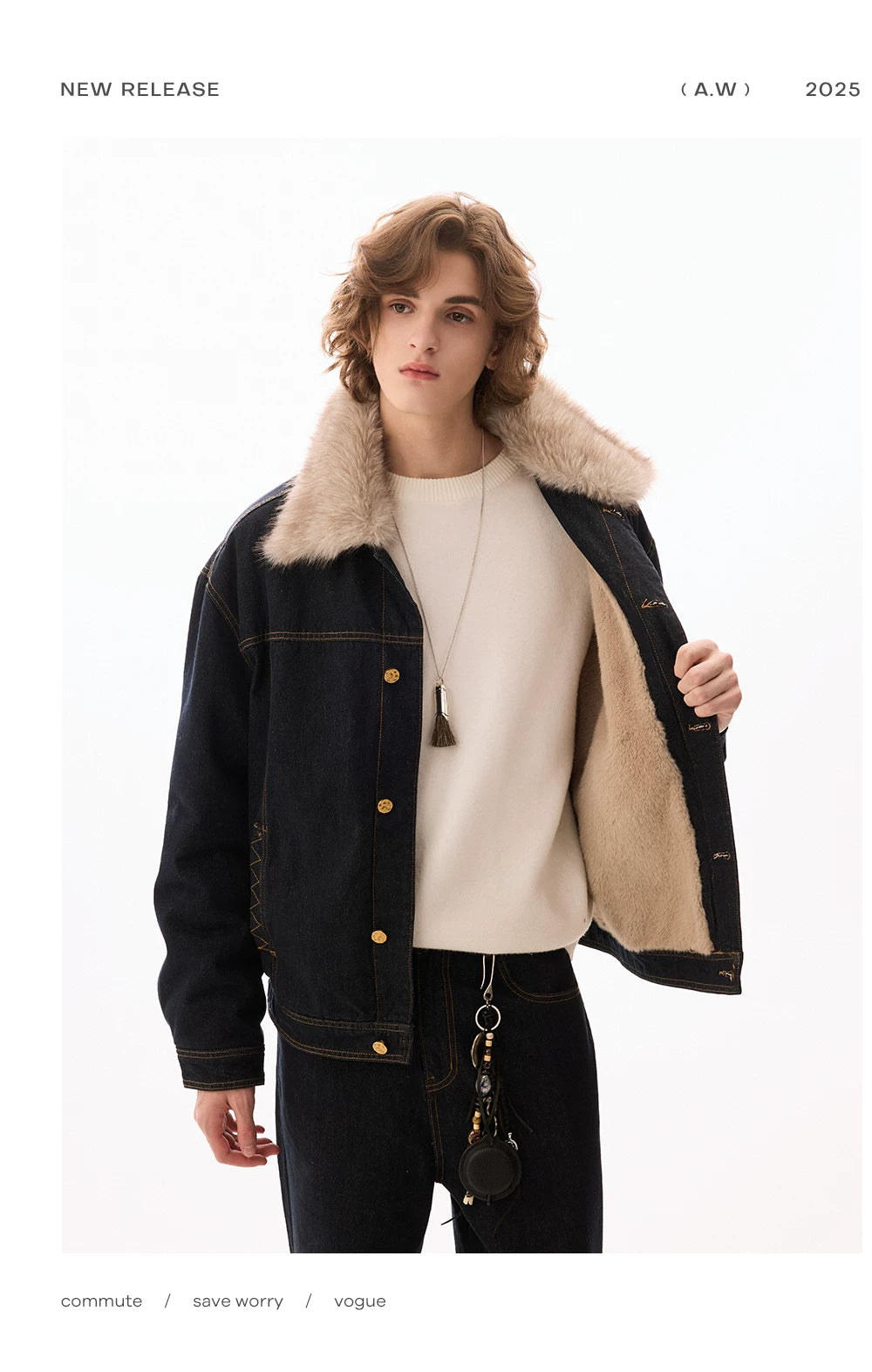 CHOR Removable Fur Collar Thickened Denim Jacket