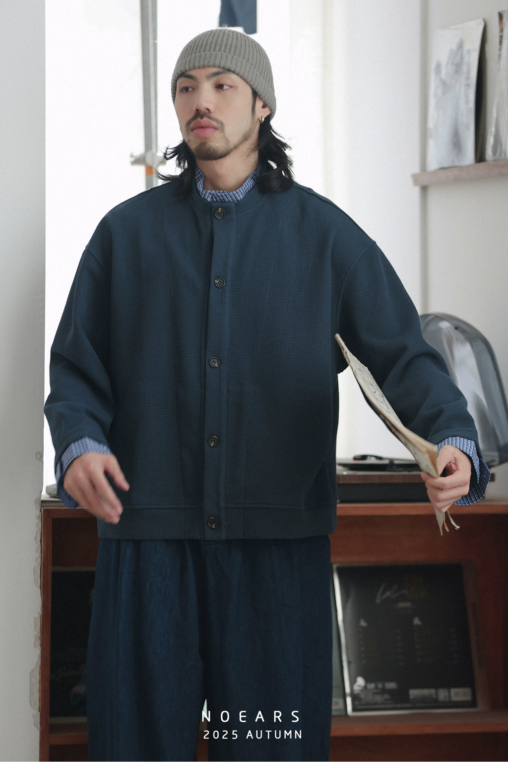NOEARS Vintage Fake Two-piece Shirt Collar Knitted Cardigan