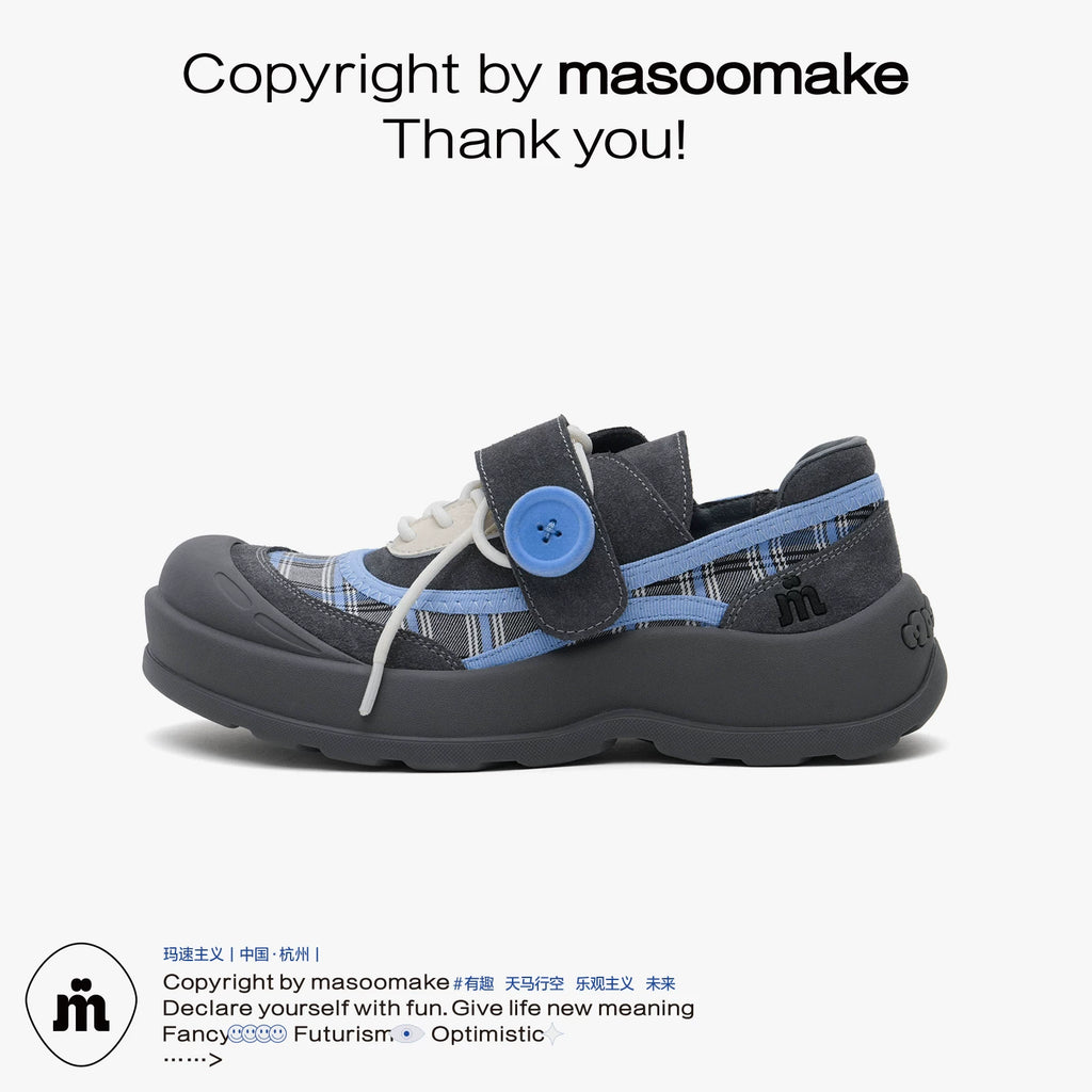 MASOOMAKE Suede Velcro Platform Wide-Toe Sneaker